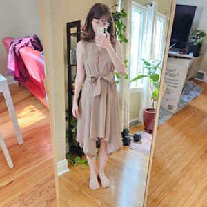 NWT Japanese Beige Sleeveless Midi Dress, Sz S